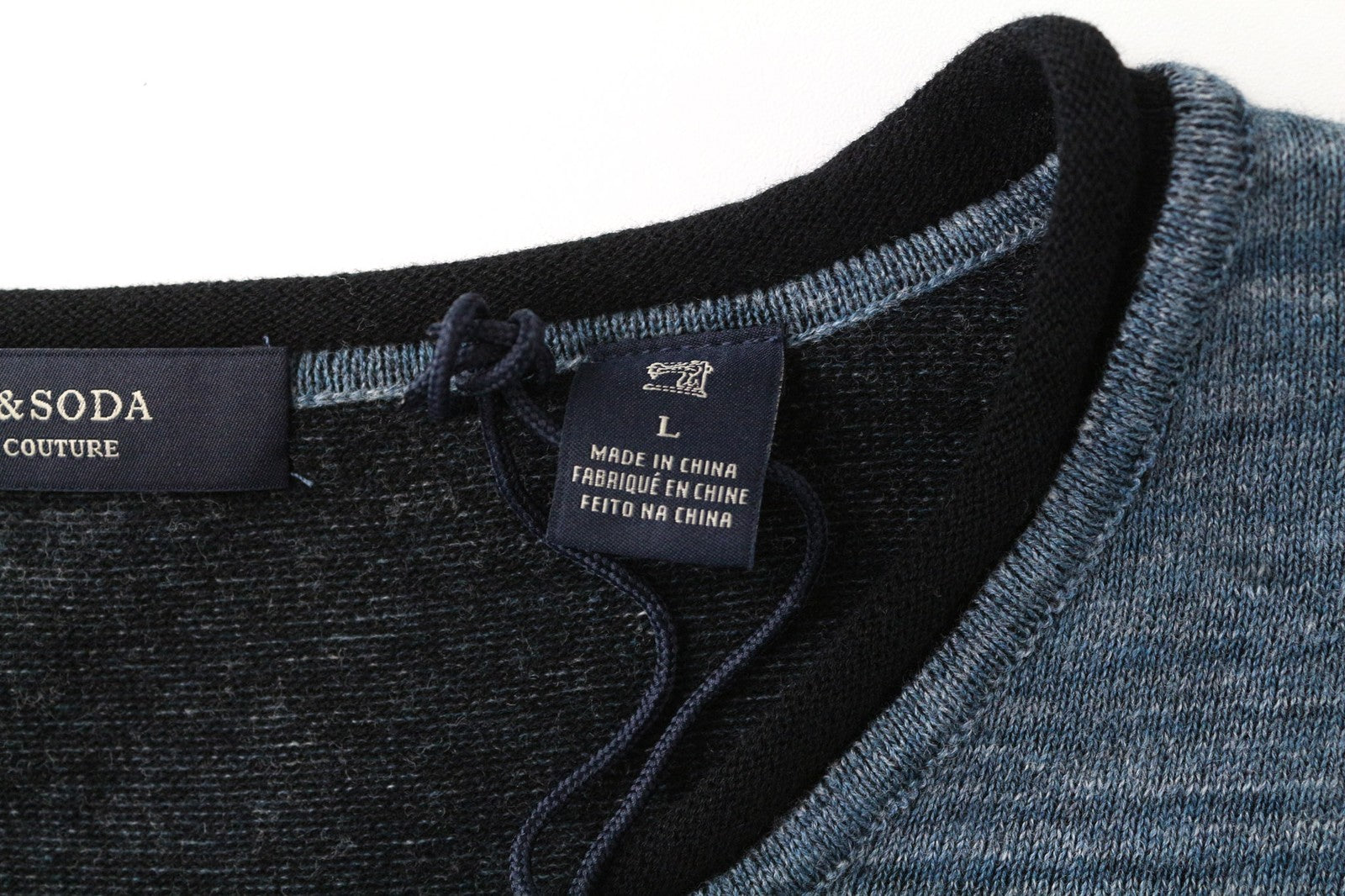 SCOTCH & SODA Men's T-Shirt L Henley Neck Tight-Knit Blue Melange Pure Cotton