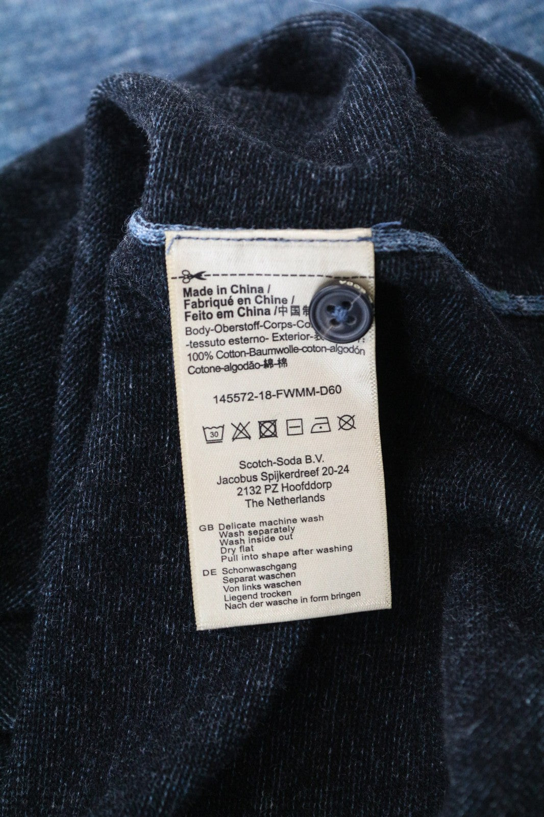 SCOTCH & SODA Men's T-Shirt L Henley Neck Tight-Knit Blue Melange Pure Cotton