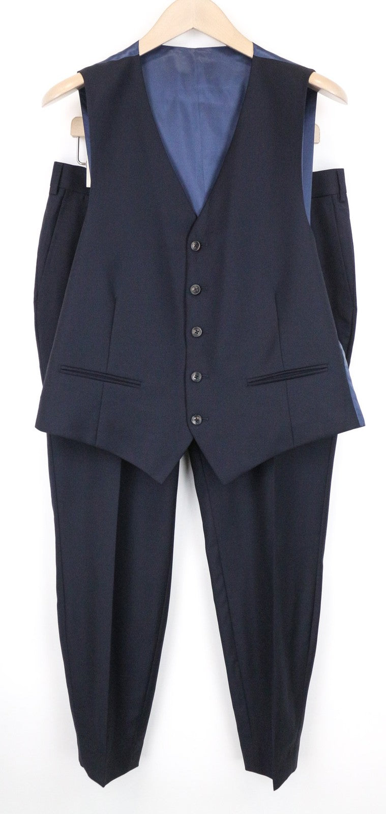 SUITSUPPLY Ferrara Men's Suit UK40S Navy Slim Flat-Front 2Pc Pure Wool Melange