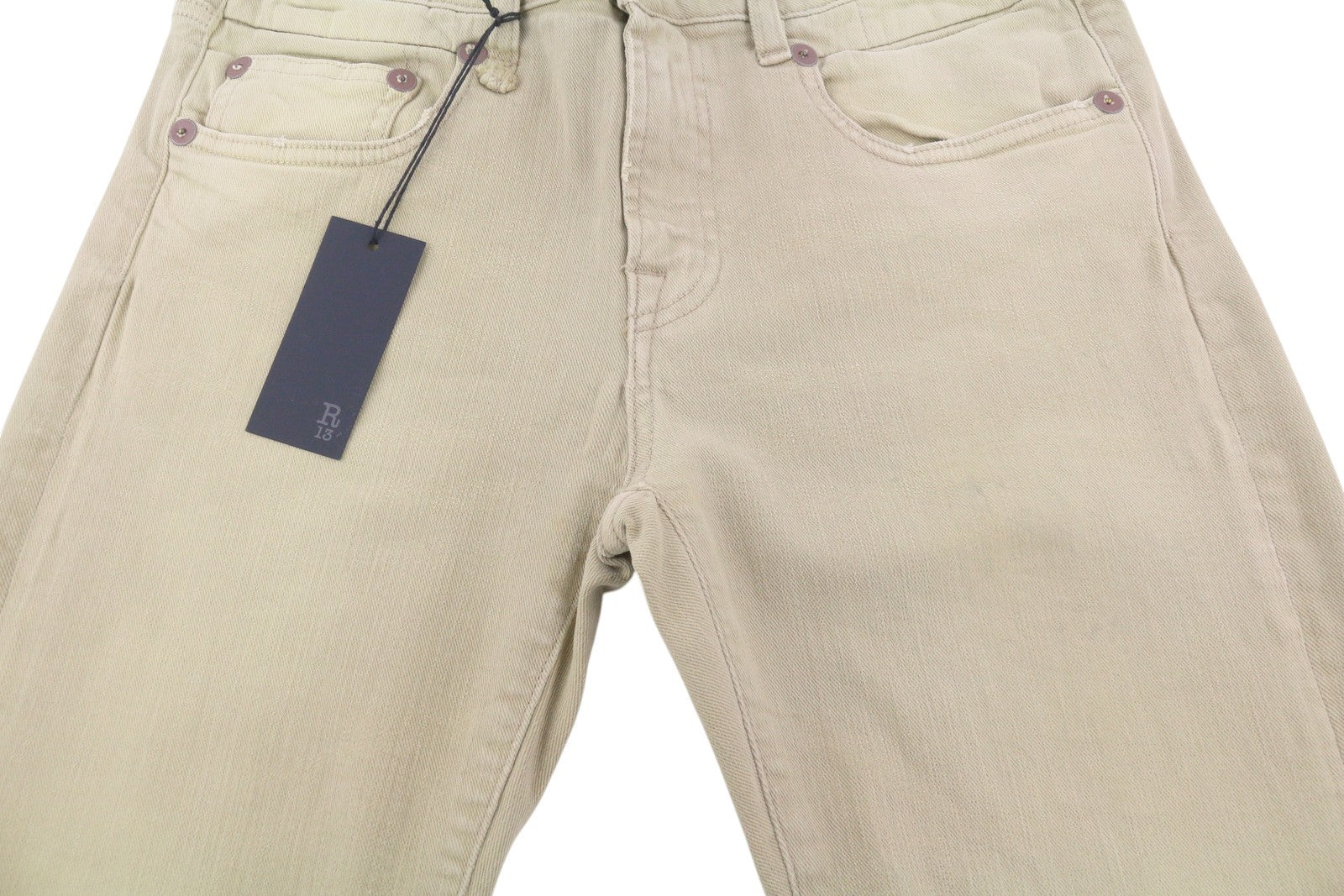 R13 Boy Straight Women Jeans 29 Khaki Stretch Faded Cropped Ankle Length RRP€699