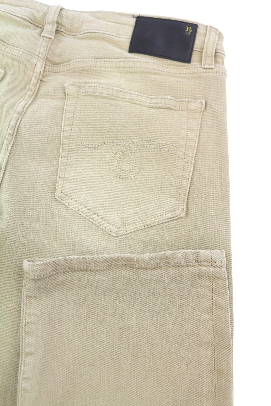 R13 Boy Straight Women Jeans 29 Khaki Stretch Faded Cropped Ankle Length RRP€699