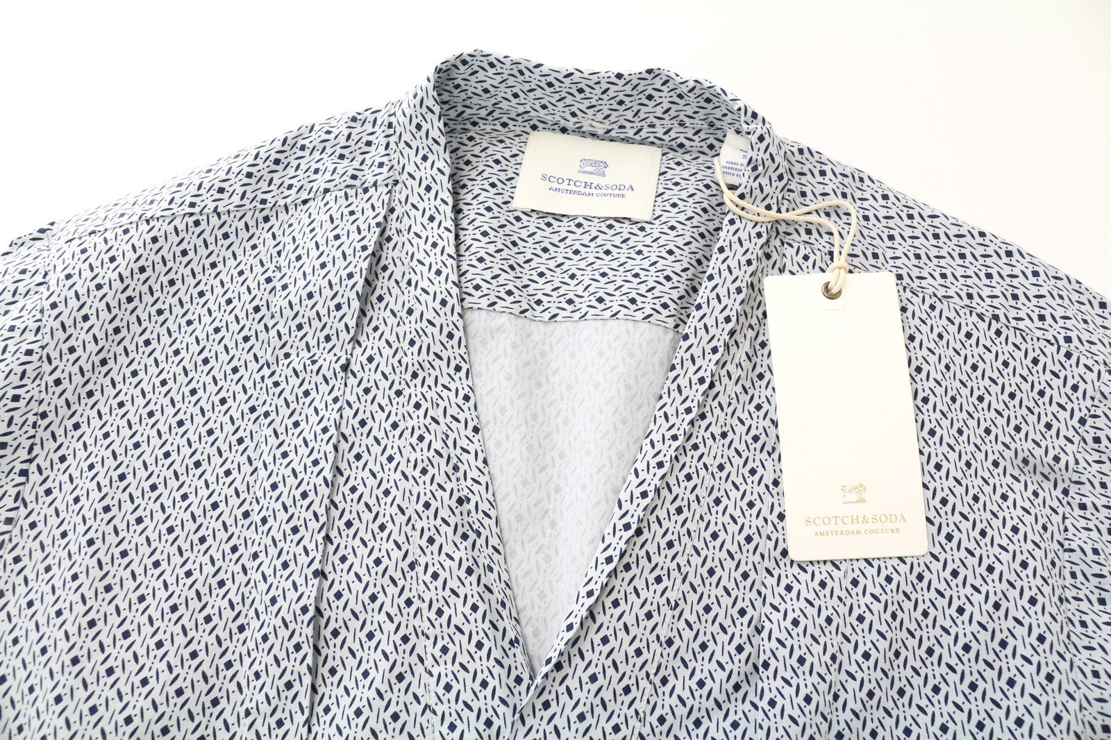 SCOTCH & SODA Men's Shirt S Blue Pure Cotton Poplin Patterned Button-Up Casual
