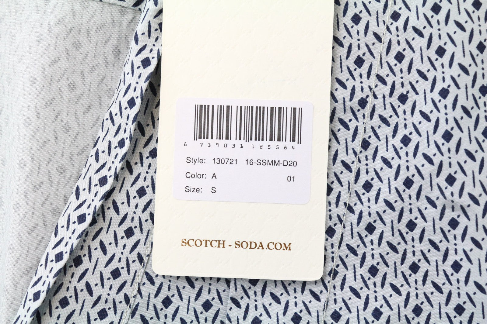 SCOTCH & SODA Men's Shirt S Blue Pure Cotton Poplin Patterned Button-Up Casual