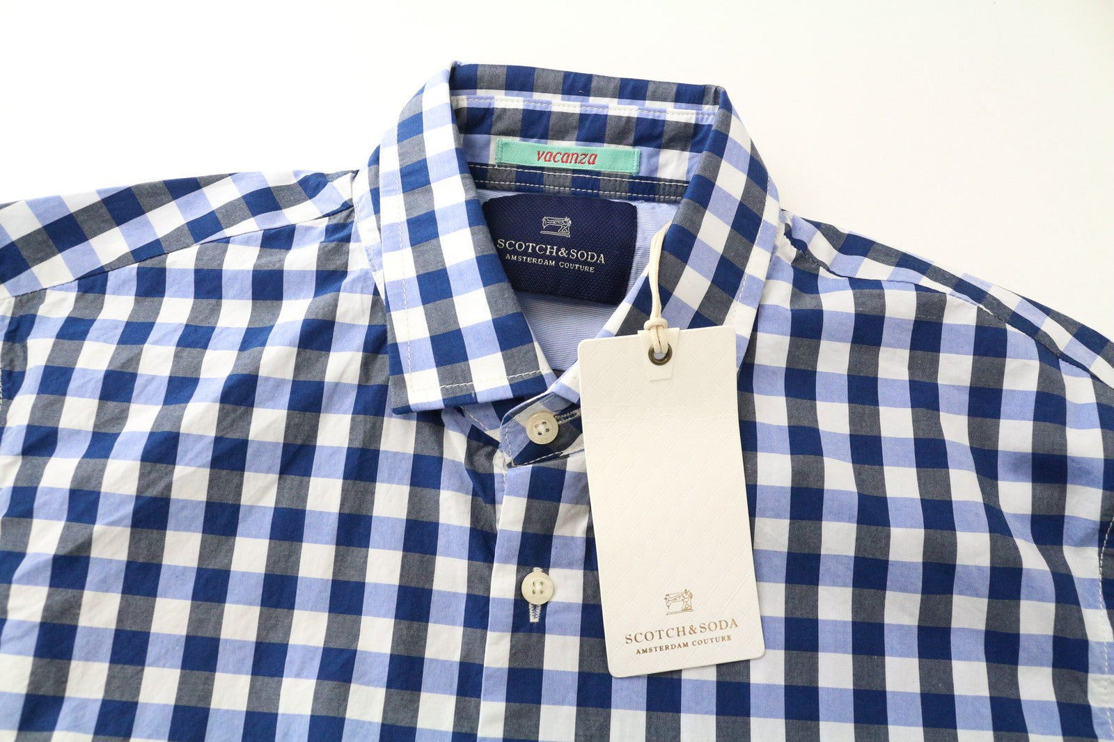 SCOTCH & SODA Men's Shirt S Blue Cotton Classic Gingham Button-Up Long Sleeve