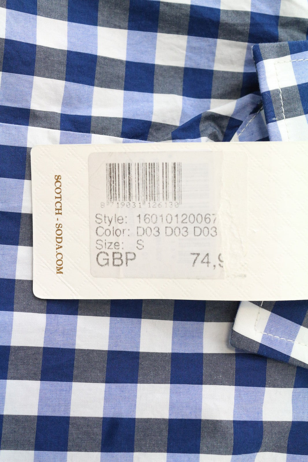 SCOTCH & SODA Men's Shirt S Blue Cotton Classic Gingham Button-Up Long Sleeve