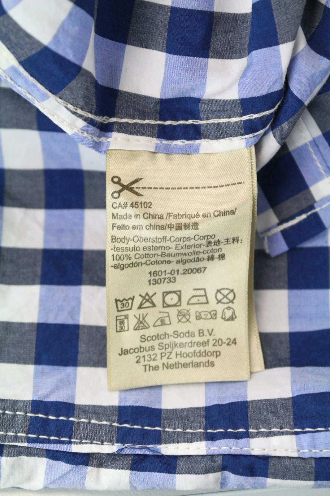 SCOTCH & SODA Men's Shirt S Blue Cotton Classic Gingham Button-Up Long Sleeve