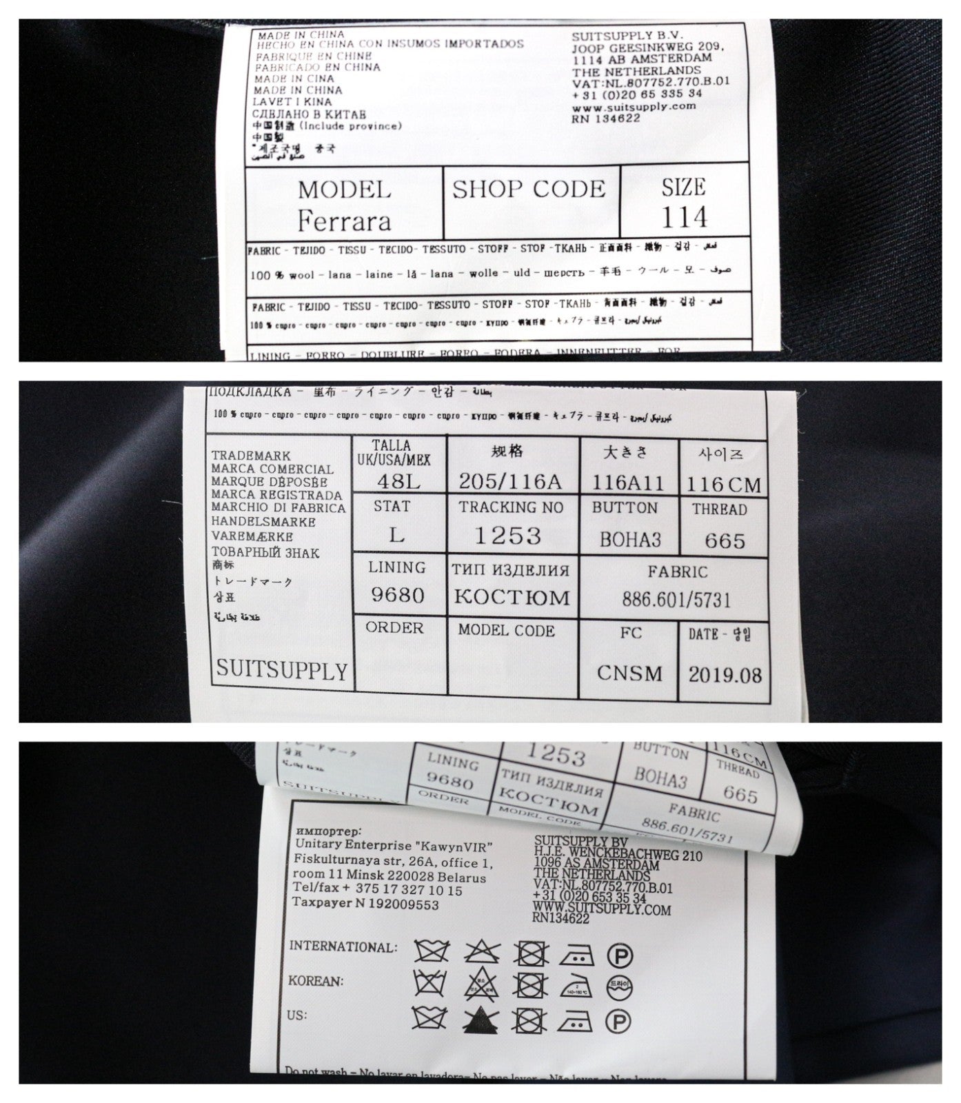 SUITSUPPLY La Spalla Men's Suit UK48L Wool Slim Blue 3Pc Perennial S110s