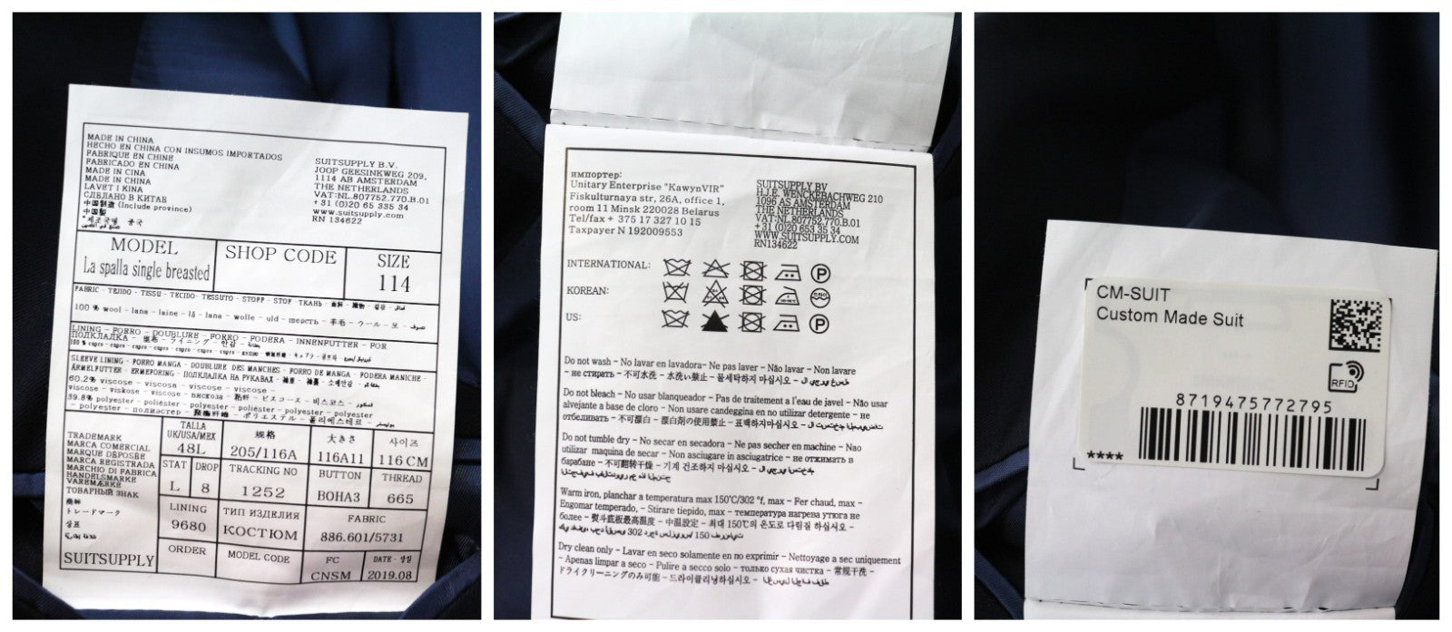 SUITSUPPLY La Spalla Men's Suit UK48L Wool Slim Blue 3Pc Perennial S110s