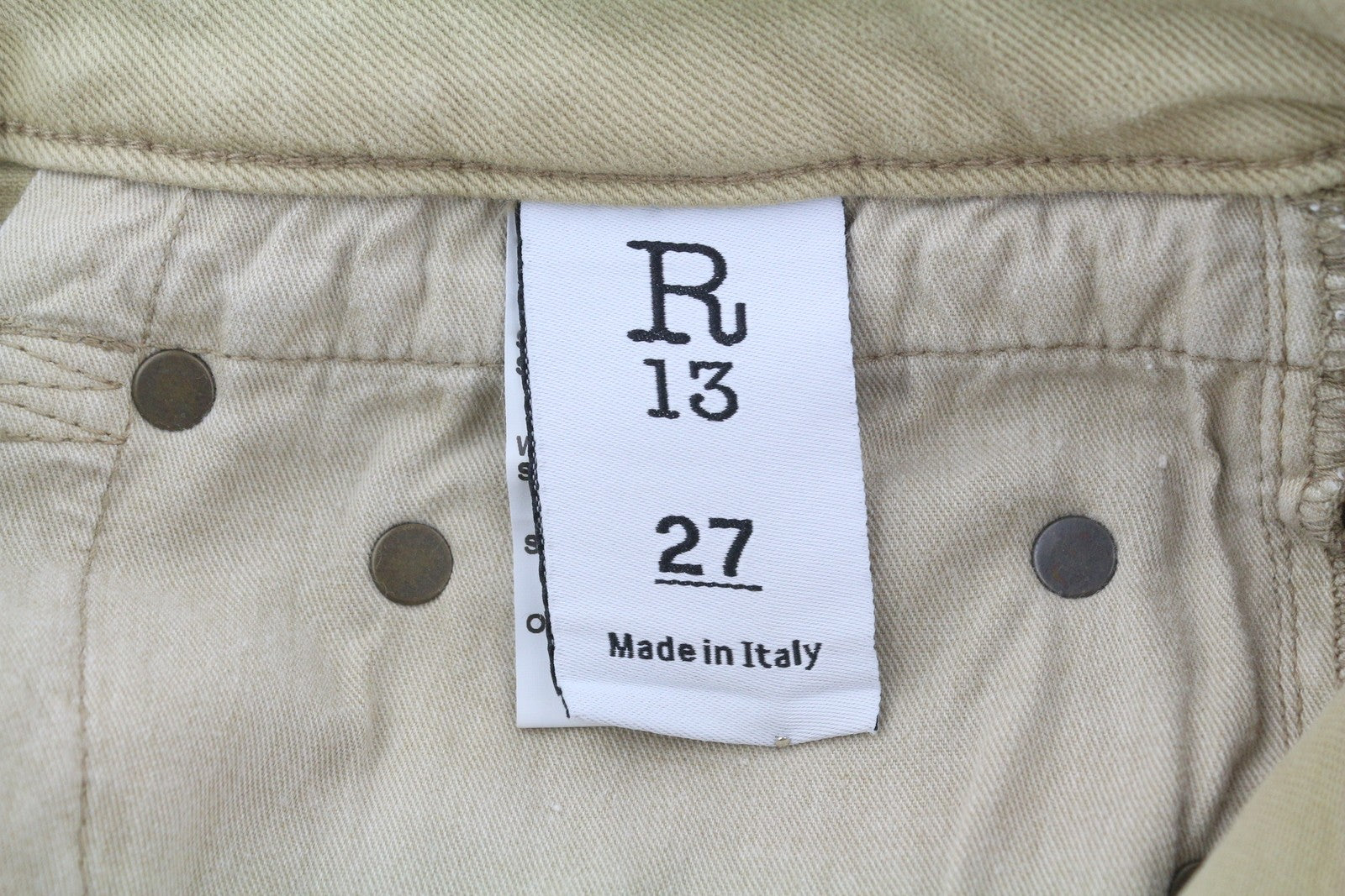 R13 Boy Straight Women Jeans 27 Khaki Stretchy Washed Cropped Ankled RRP€699
