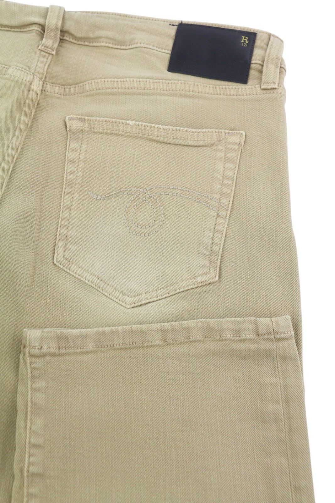 R13 Boy Straight Women Jeans 30 Khaki Stretch Faded Cropped Ankle Length RRP€699