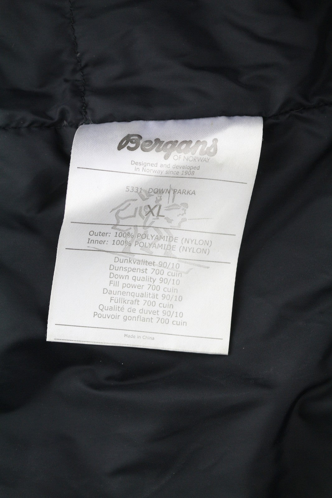 BERGANS OF NORWAY 5331 Down Parka Men Jacket XL Black Hooded Quilted Compression