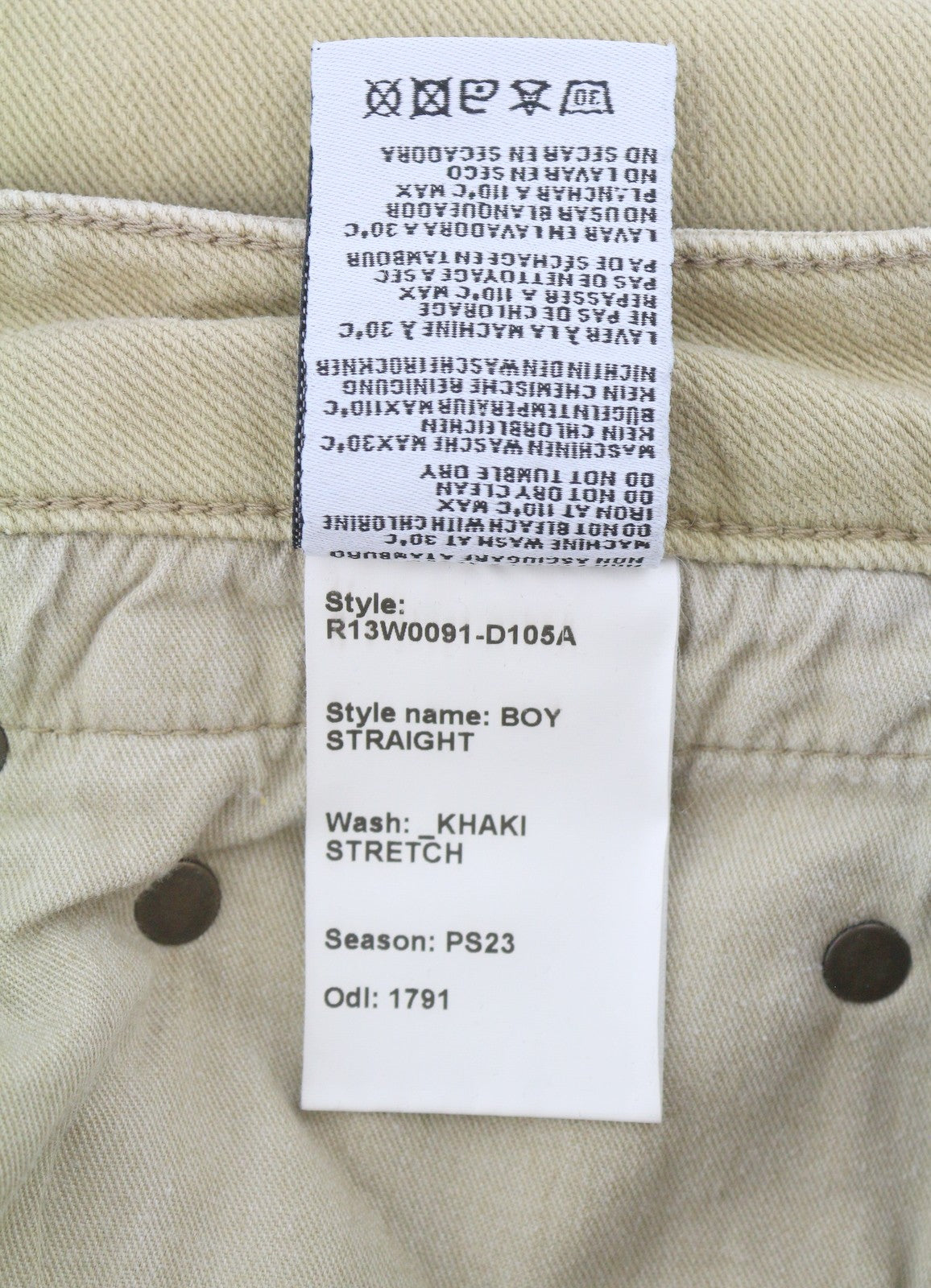 R13 Boy Straight Women Jeans 25 Khaki Stretchy Washed Cropped Ankled RRP€699