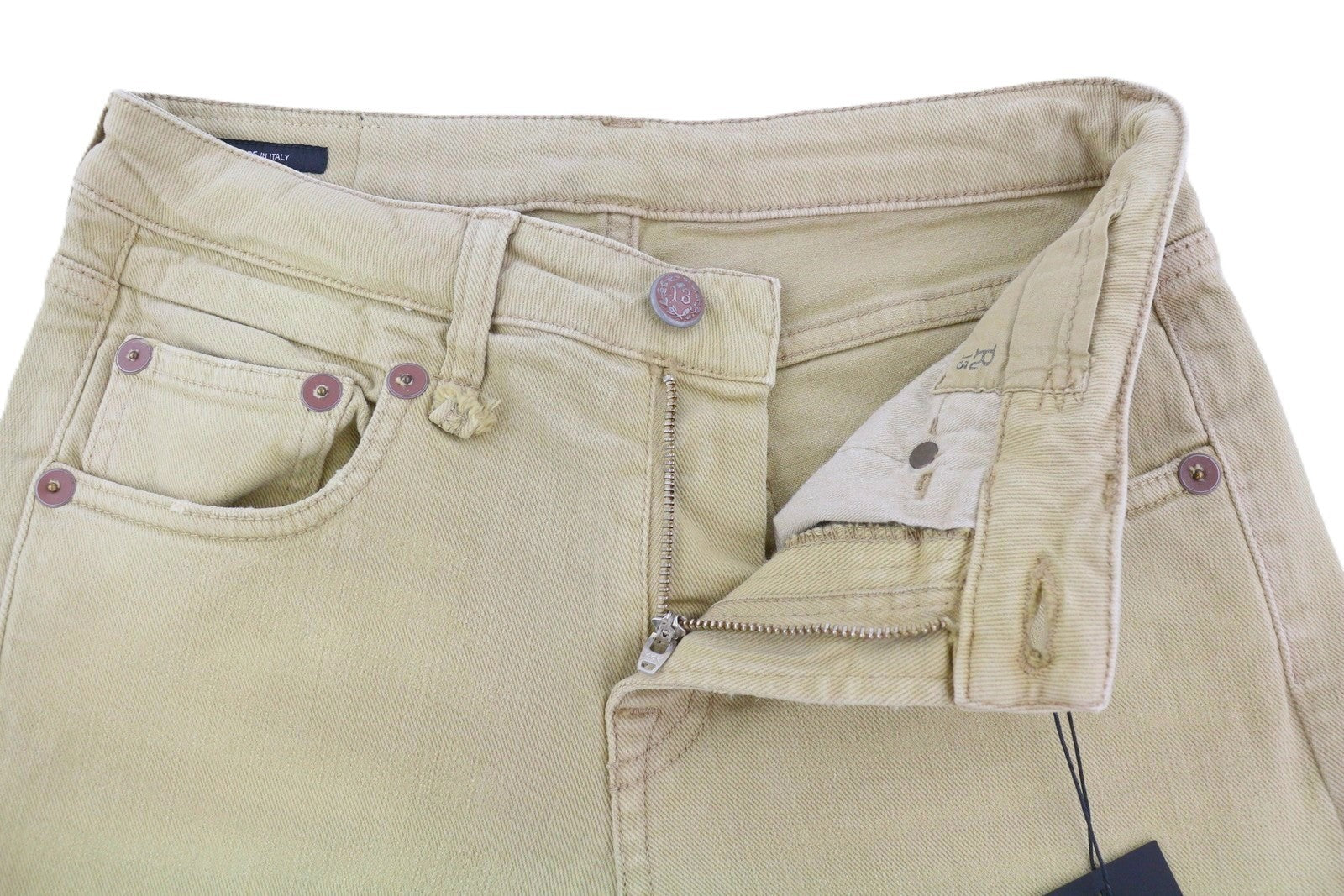 R13 Boy Straight Women Jeans 25 Khaki Stretchy Washed Cropped Ankled RRP€699