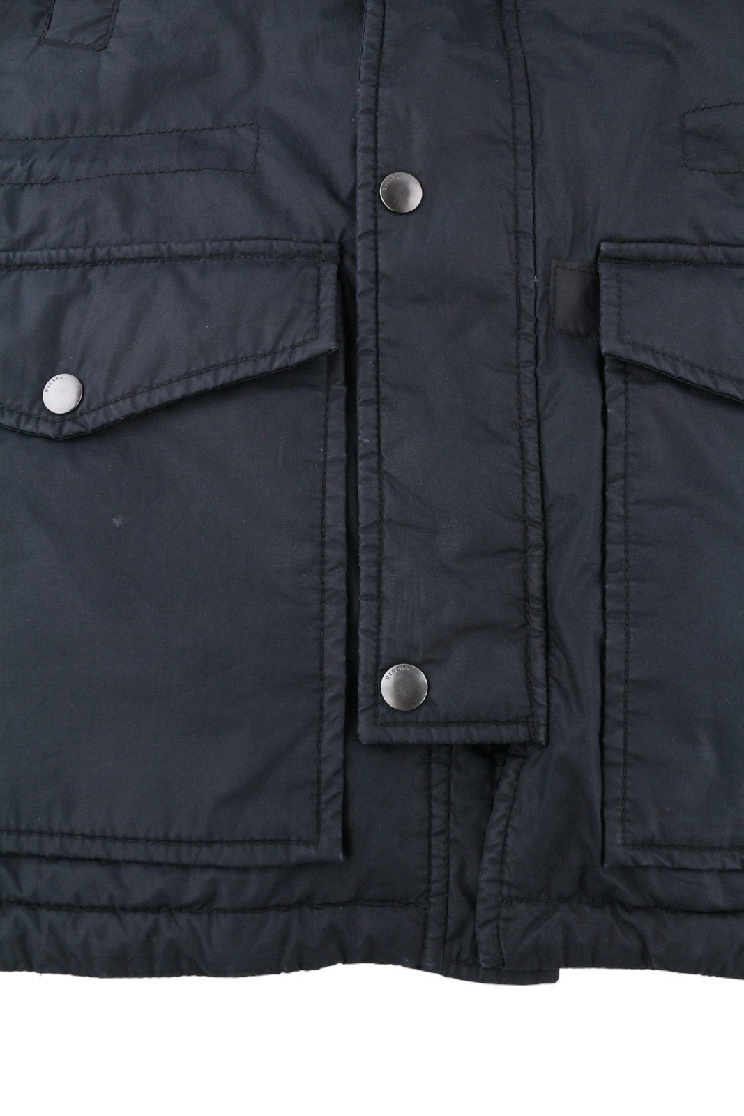 DIESEL Men Jacket S Dark Blue Full Zip Hooded Insulated Drawstring Waist Lined