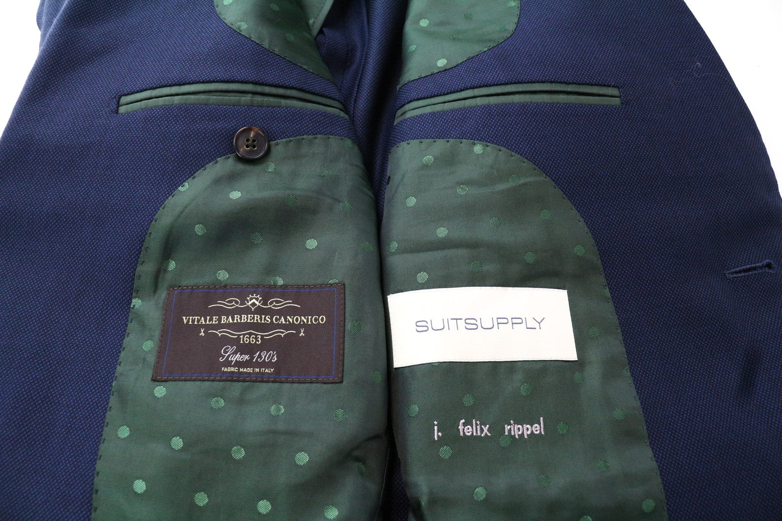 SUITSUPPLY La Spalla Men's Suit UK34S Slim 2Pc Blue Wool Bird's Eye Check S130