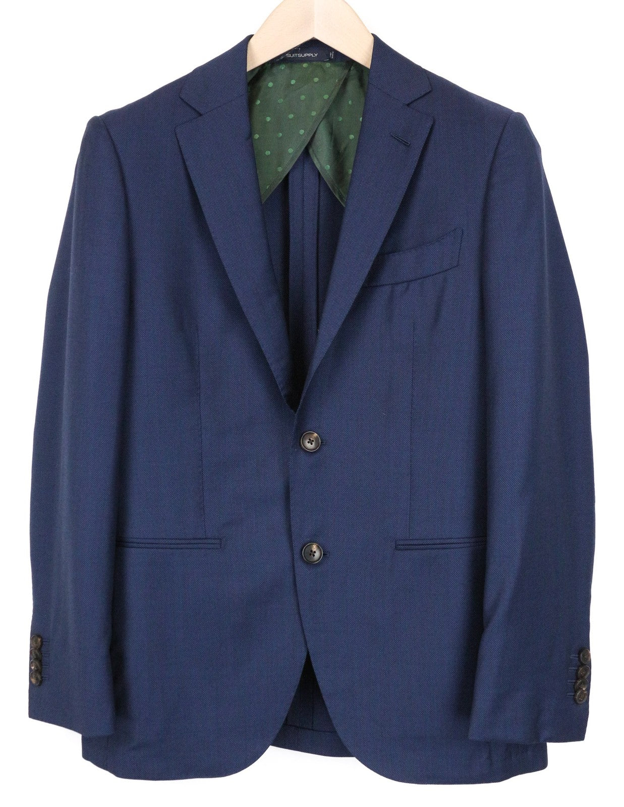 SUITSUPPLY La Spalla Men's Suit UK34S Slim 2Pc Blue Wool Bird's Eye Check S130