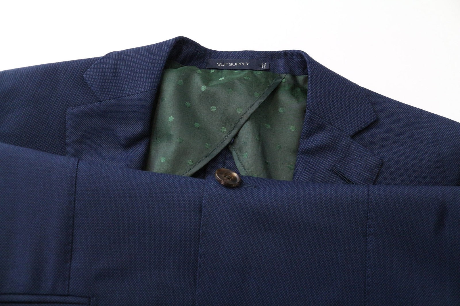 SUITSUPPLY La Spalla Men's Suit UK34S Slim 2Pc Blue Wool Bird's Eye Check S130