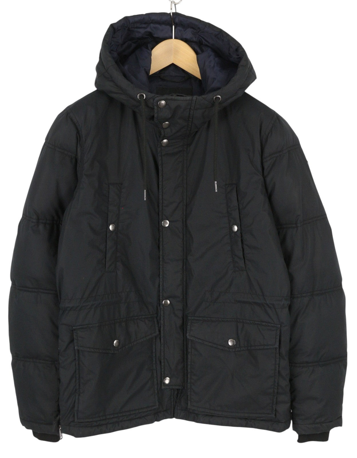 DIESEL Men Jacket M Black Full Zip Hooded Insulated Drawstring Waist Logo Lined