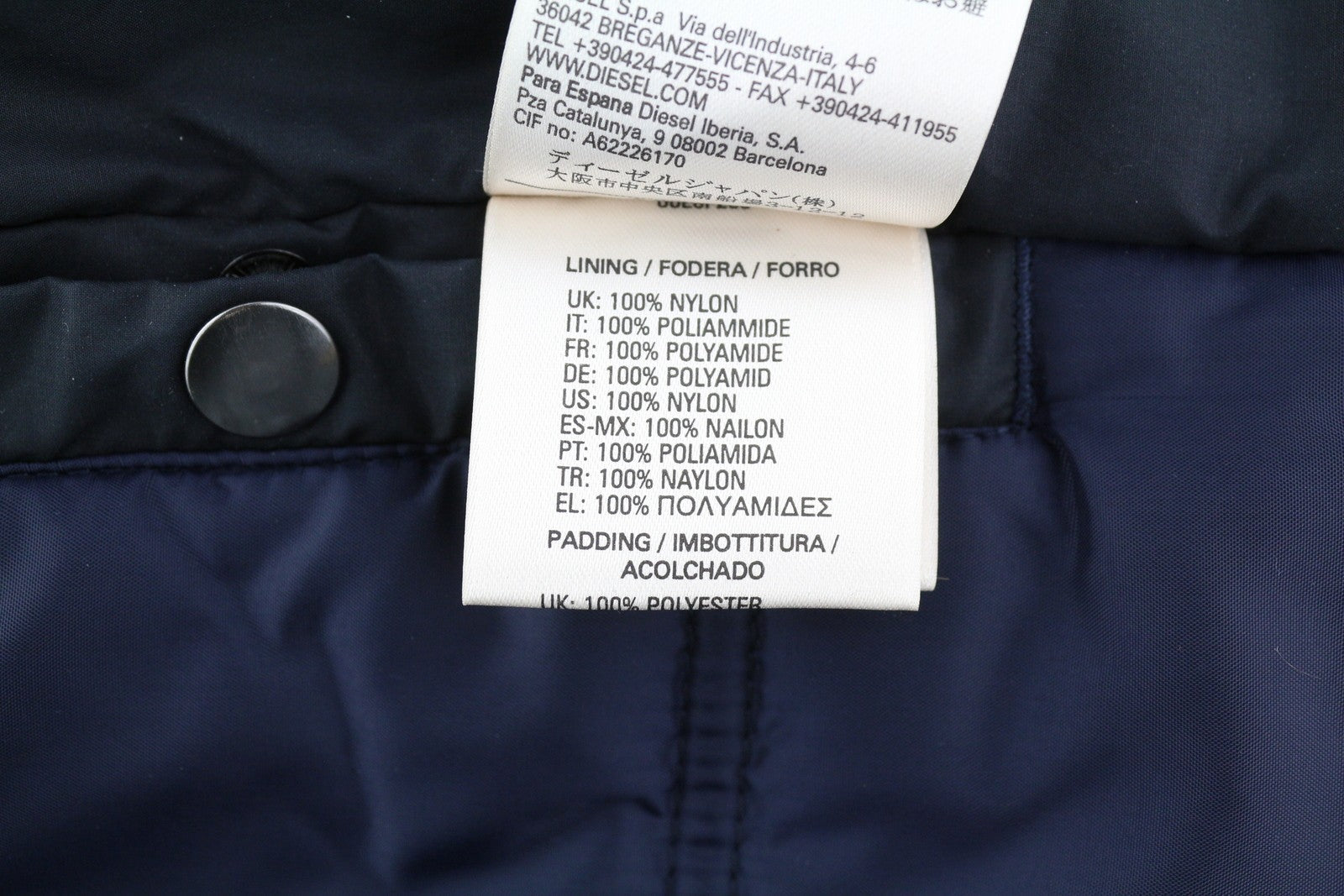 DIESEL Men Jacket M Black Full Zip Hooded Insulated Drawstring Waist Logo Lined