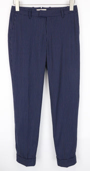 SUISTUDIO Robin Women's Trousers UK6R Wool Striped Blue Pleated Slim Formal
