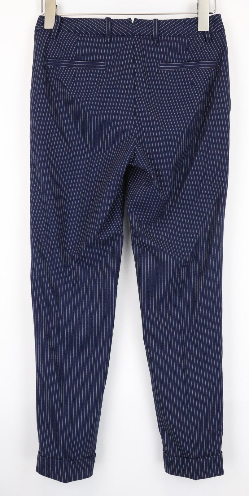 SUISTUDIO Robin Women's Trousers UK6R Wool Striped Blue Pleated Slim Formal