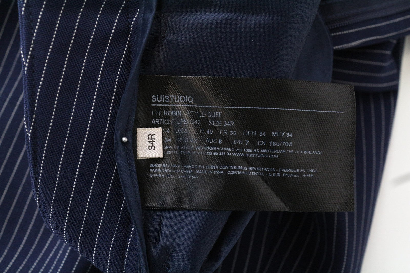 SUISTUDIO Robin Women's Trousers UK6R Wool Striped Blue Pleated Slim Formal