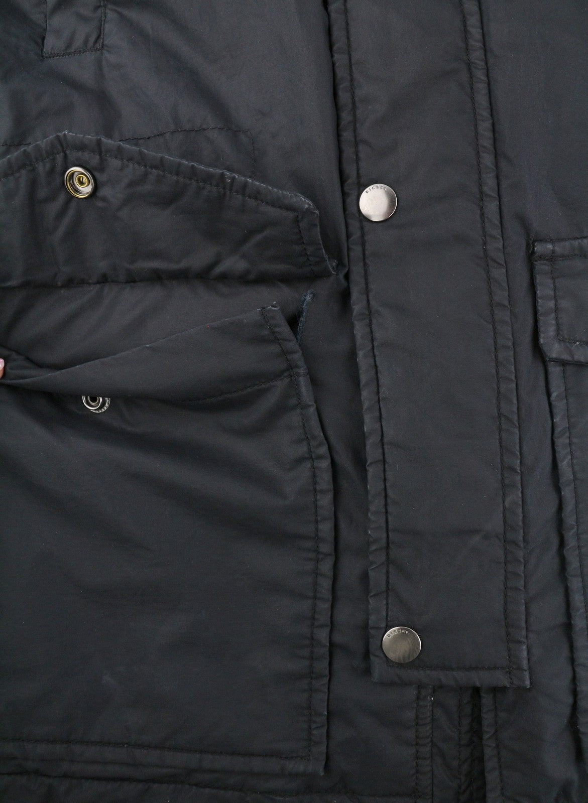 DIESEL Men Jacket M Black Full Zip Hooded Insulated Drawstring Waist Pockets