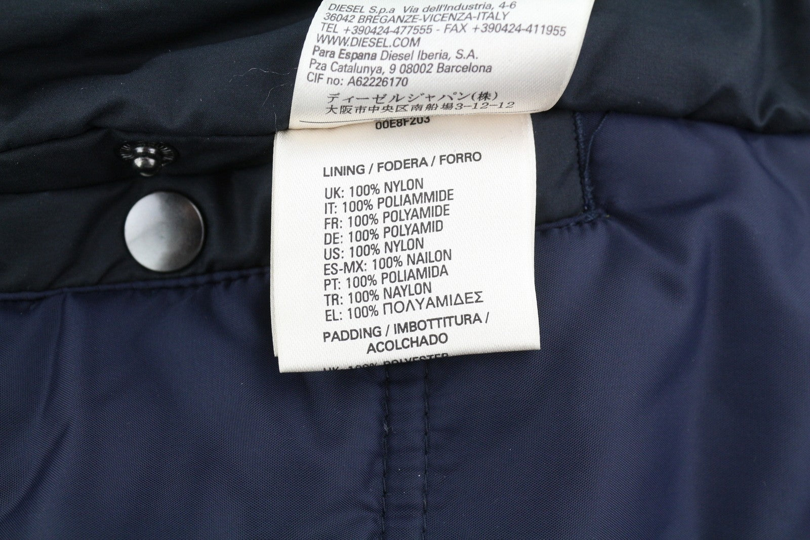 DIESEL Men Jacket M Black Full Zip Hooded Insulated Drawstring Waist Pockets