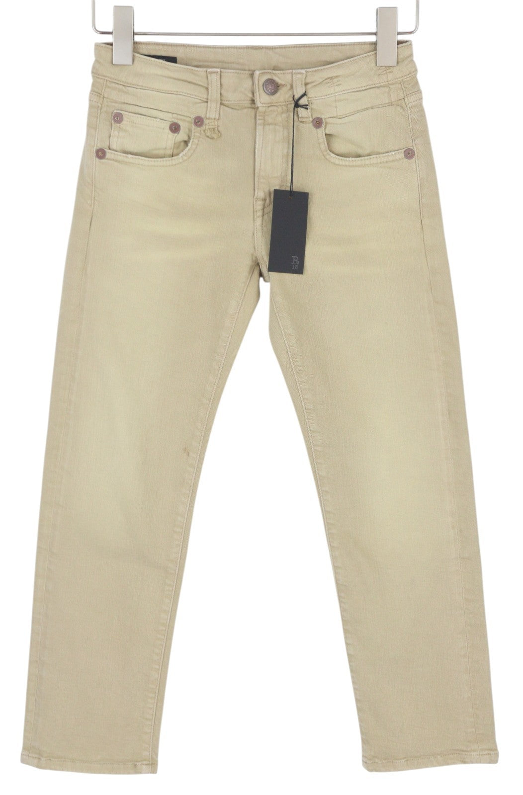 R13 Boy Straight Women Jeans 24 Khaki Stretch Washed Cropped Ankled RRP€699