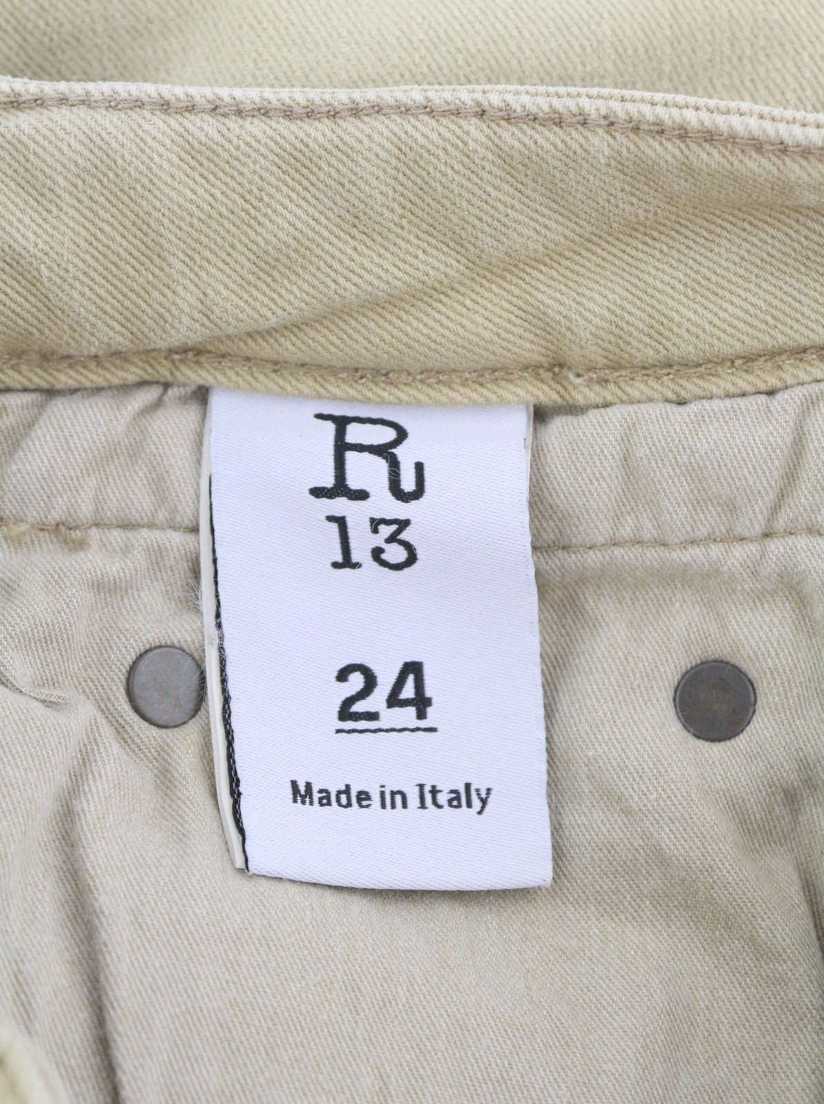 R13 Boy Straight Women Jeans 24 Khaki Stretch Washed Cropped Ankled RRP€699