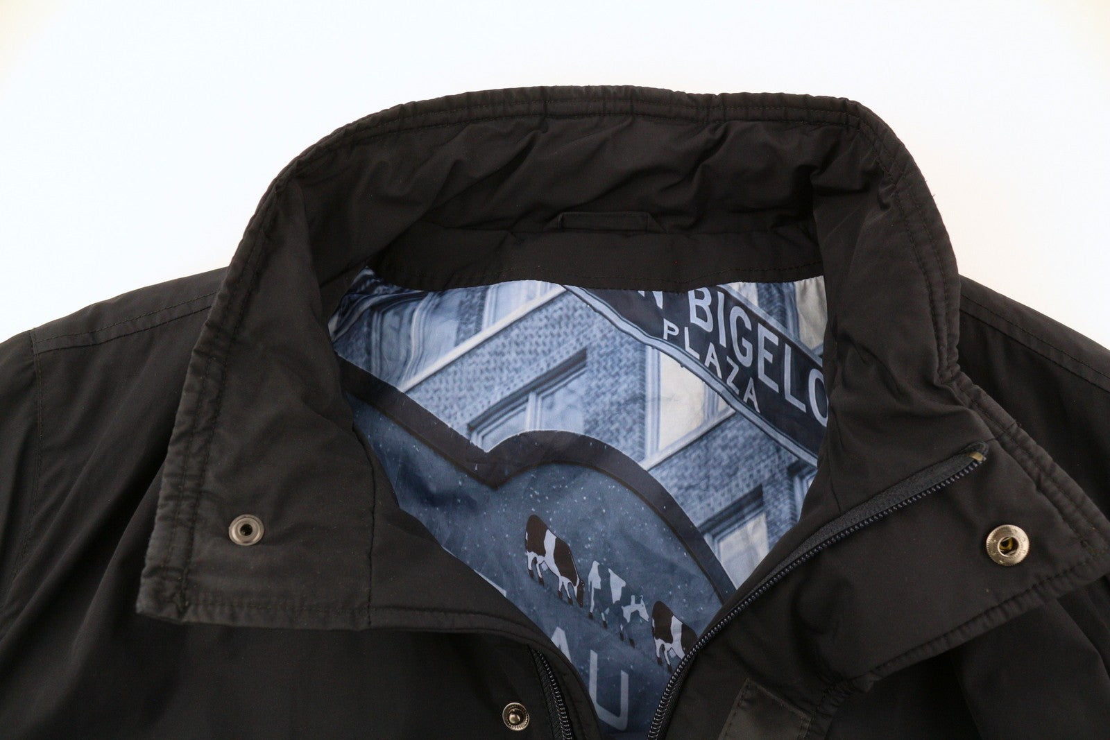 MISE AU GREEN Men Jacket L Black Full Zip High Neck Insulated Lined Mid-Length