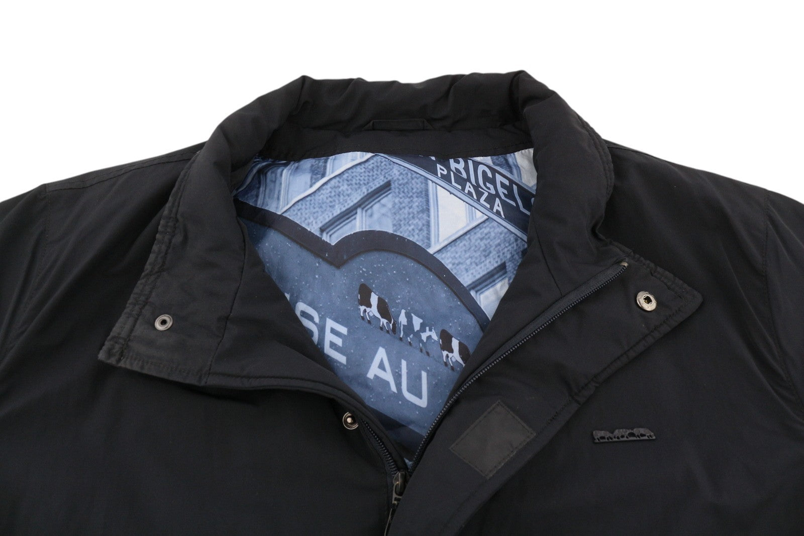 MISE AU GREEN Men Jacket L Black Full Zip High Neck Insulated Lined Mid-Length