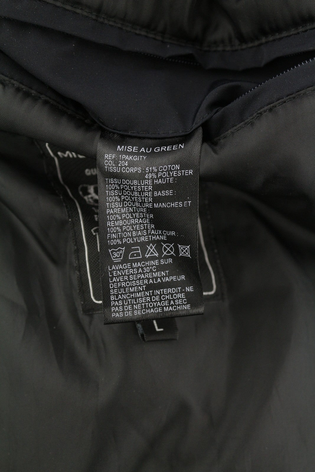 MISE AU GREEN Men Jacket L Black Full Zip High Neck Insulated Lined Mid-Length