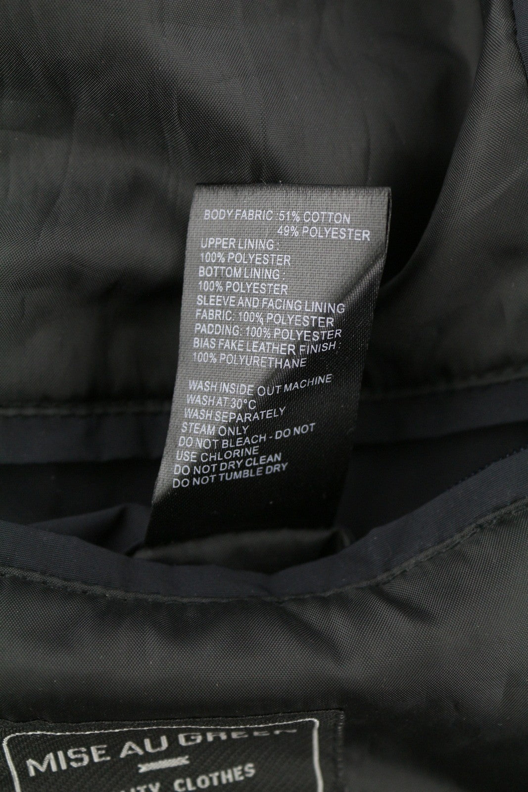 MISE AU GREEN Men Jacket L Black Full Zip High Neck Insulated Lined Mid-Length