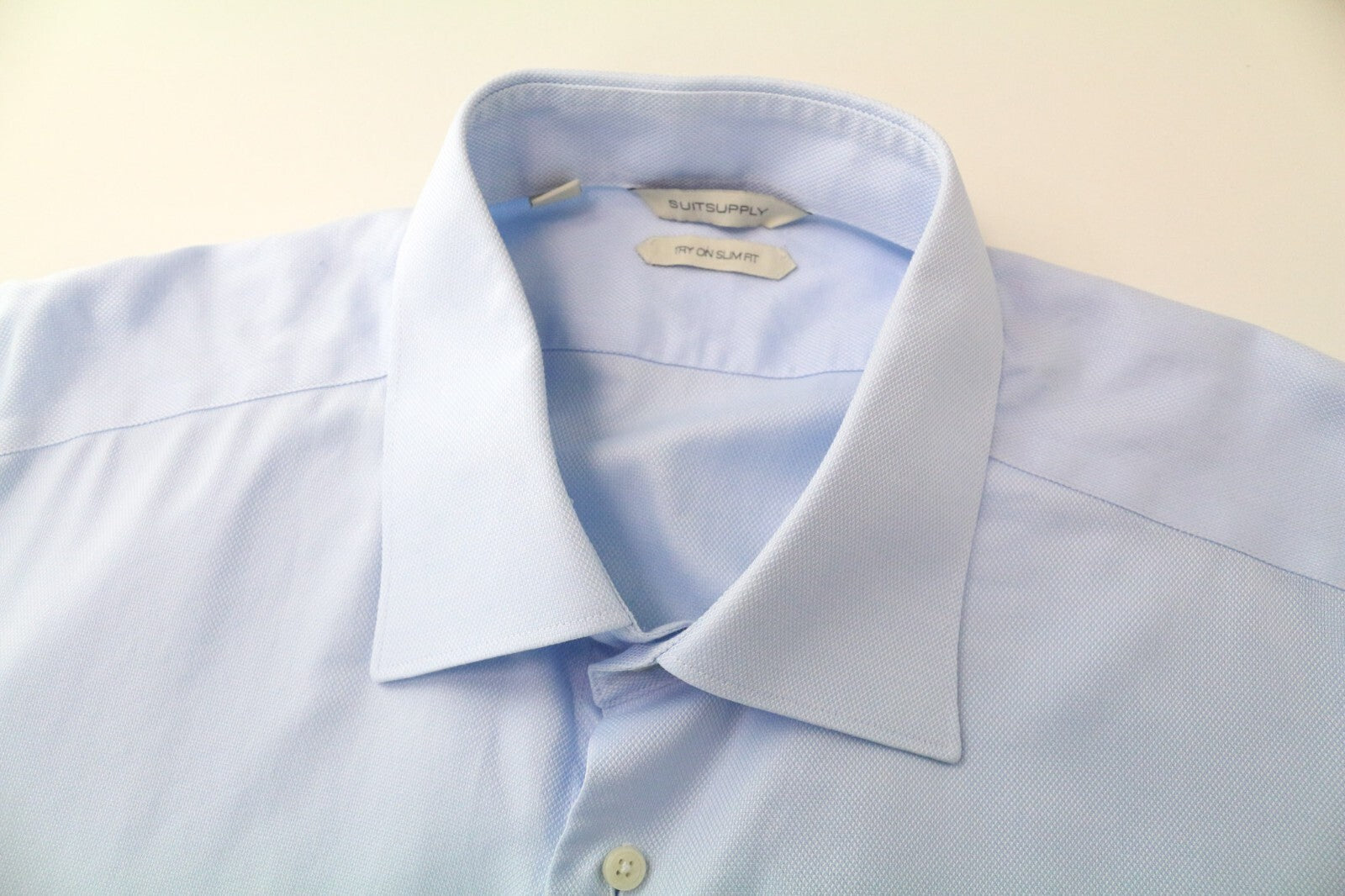 SUITSUPPLY Men Shirt 45/17 3/4 Slim Pure Cotton Light Blue Long Sleeved