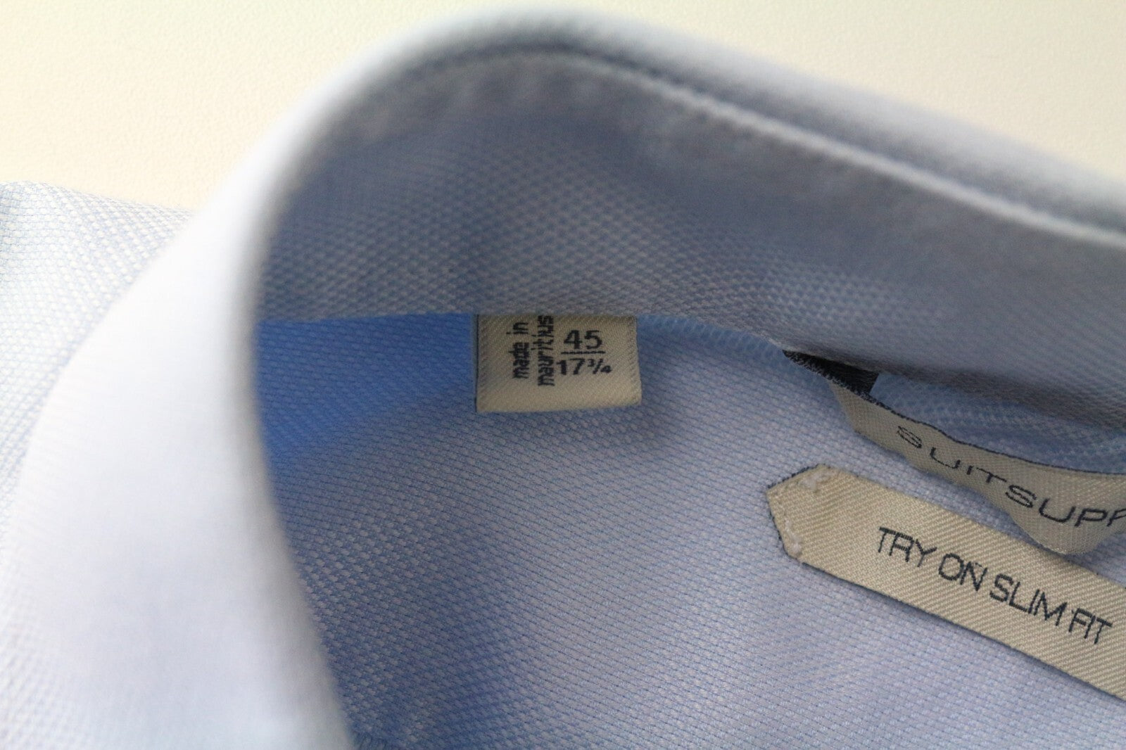 SUITSUPPLY Men Shirt 45/17 3/4 Slim Pure Cotton Light Blue Long Sleeved