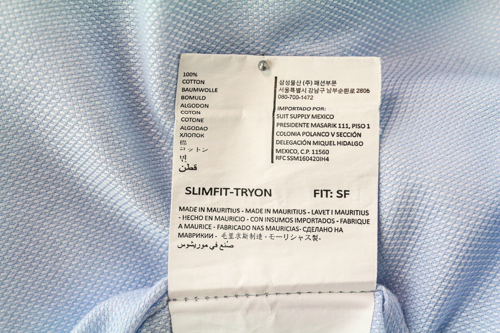 SUITSUPPLY Men Shirt 45/17 3/4 Slim Pure Cotton Light Blue Long Sleeved