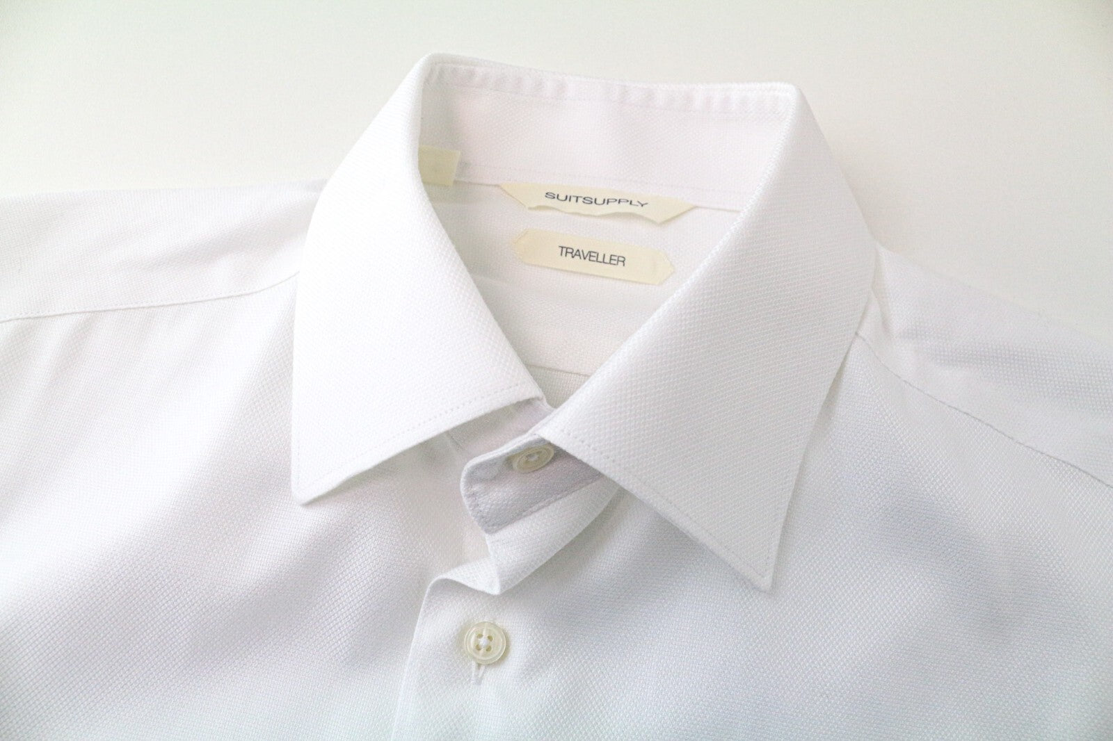 SUITSUPPLY Traveller Men Shirt 38/15 Slim Pure Cotton White Classic Button-Up