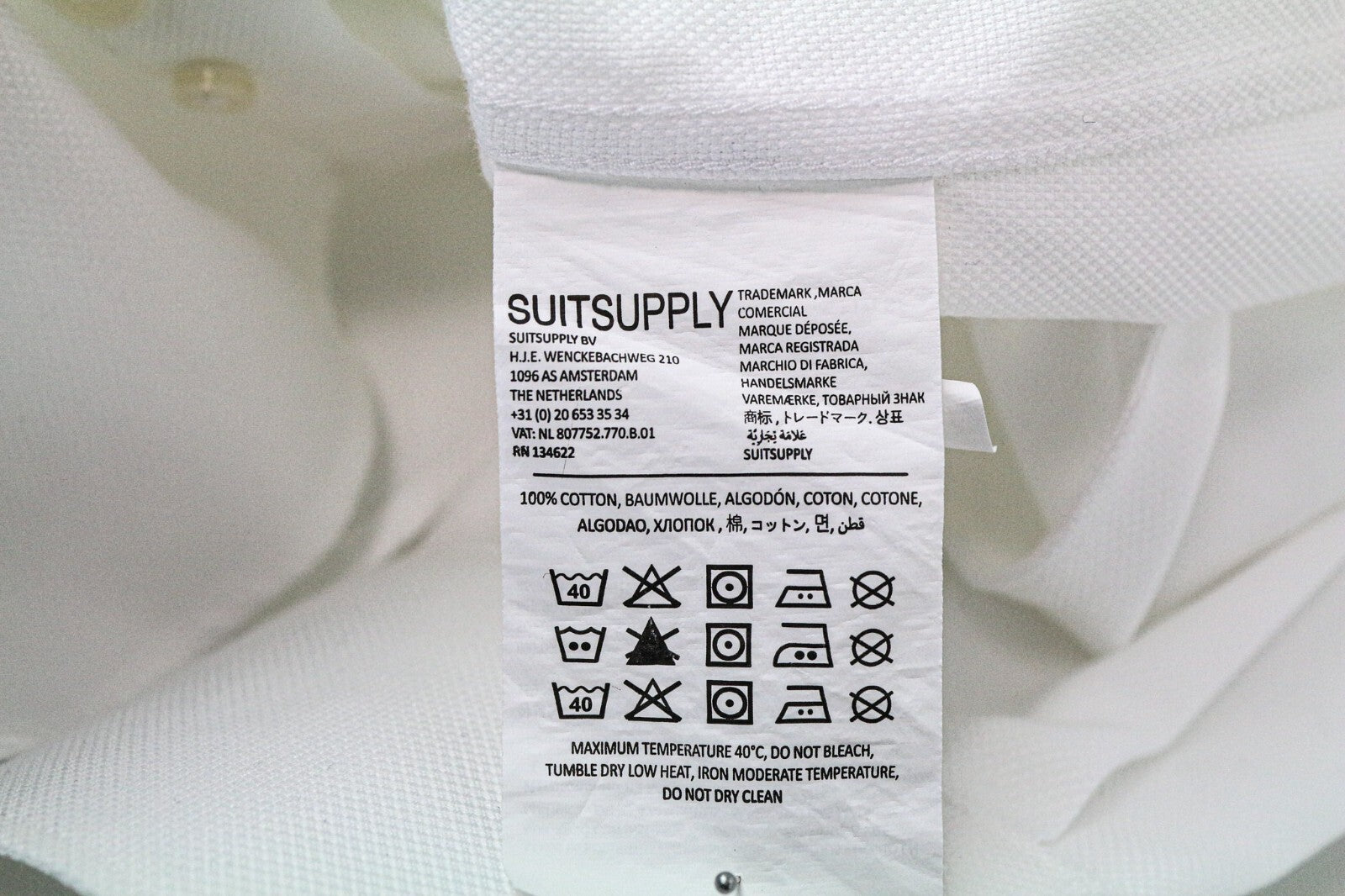 SUITSUPPLY Traveller Men Shirt 38/15 Slim Pure Cotton White Classic Button-Up