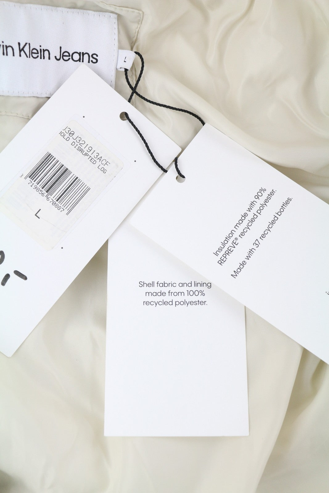 CALVIN KLEIN Bold Disrupted Logo Men Jacket L White Insulated Quilted RRP€365