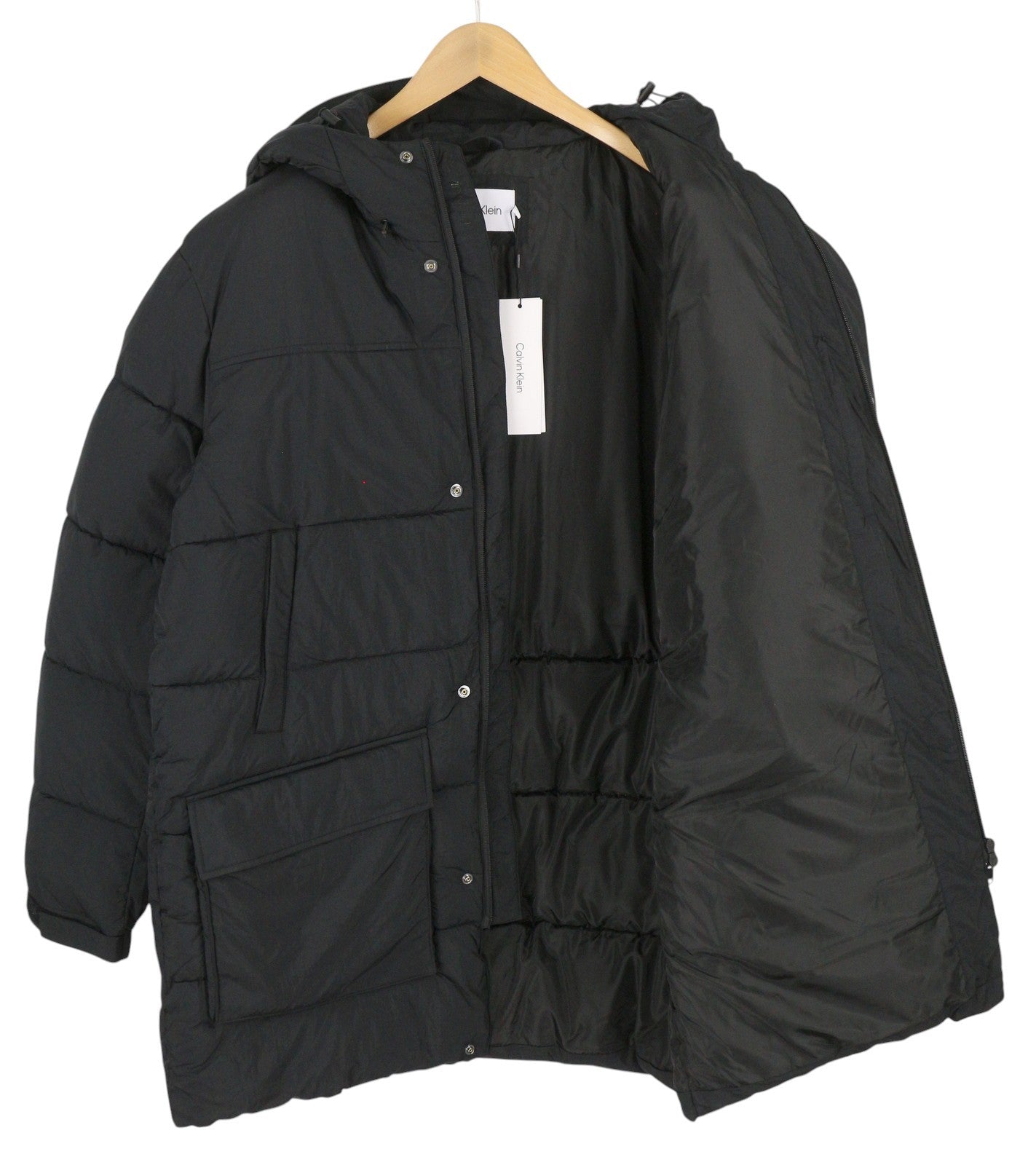 CALVIN KLEIN Crinkle Nylon Long Length Quilt Men Jacket 2XL Black Padded RRP€379