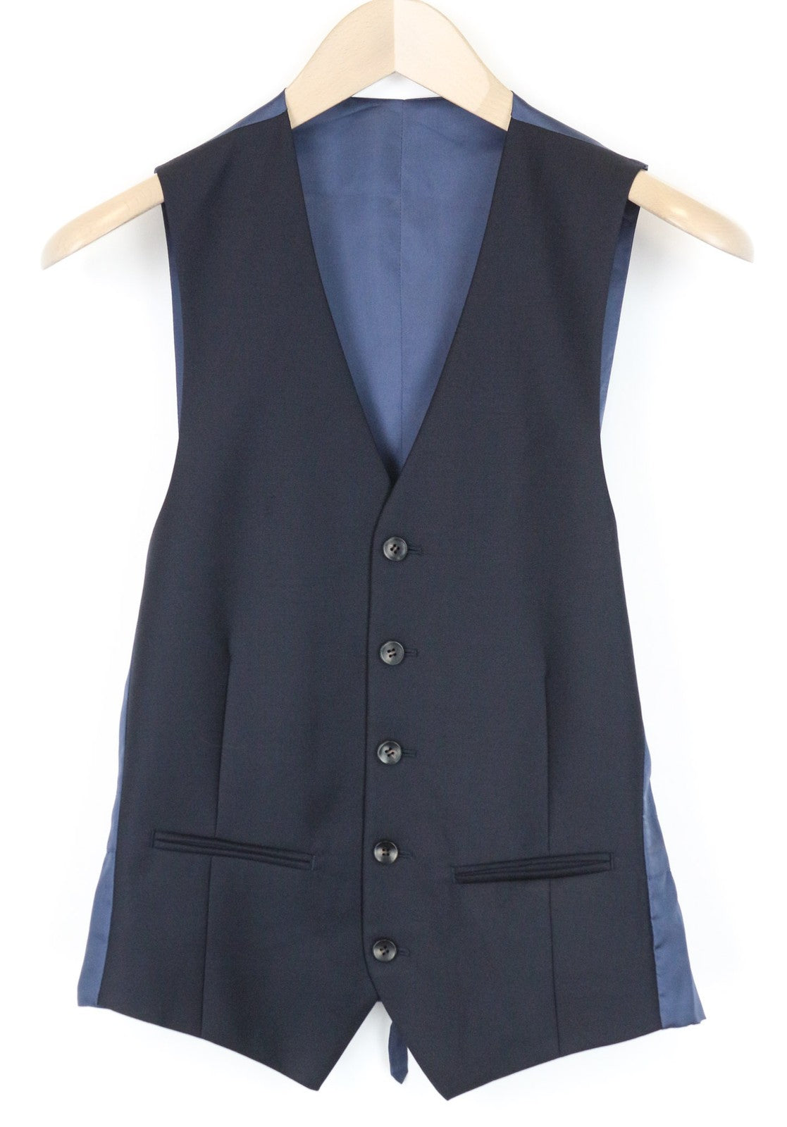 SUITSUPPLY Ferrara vyriška liemenė UK32R grynos vilnos tamsiai mėlyna V formos iškirpte kostiumo liemenė 