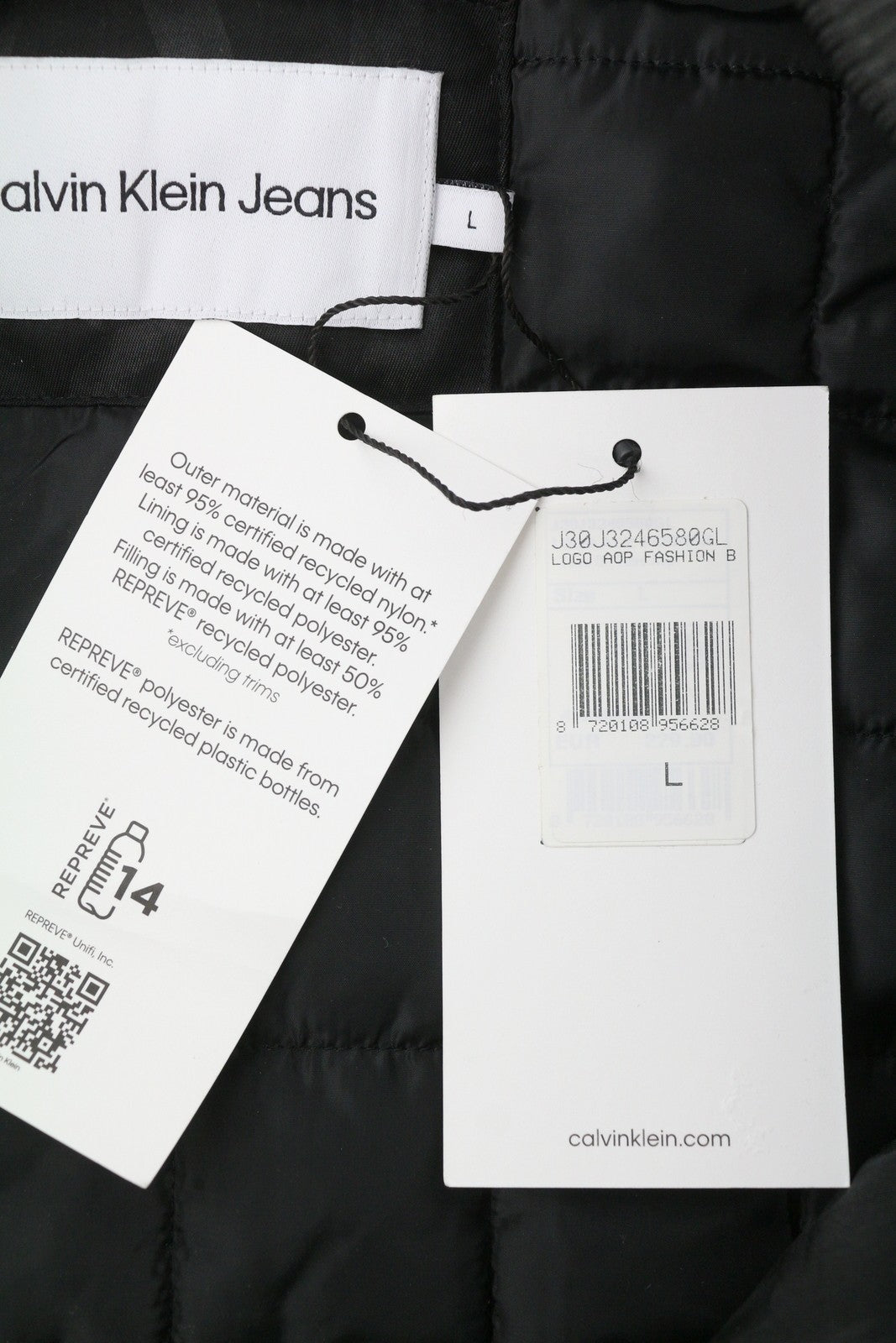 CALVIN KLEIN Men Jacket L Black Logo Print Insulated Loose Fit Bomber RRP€149