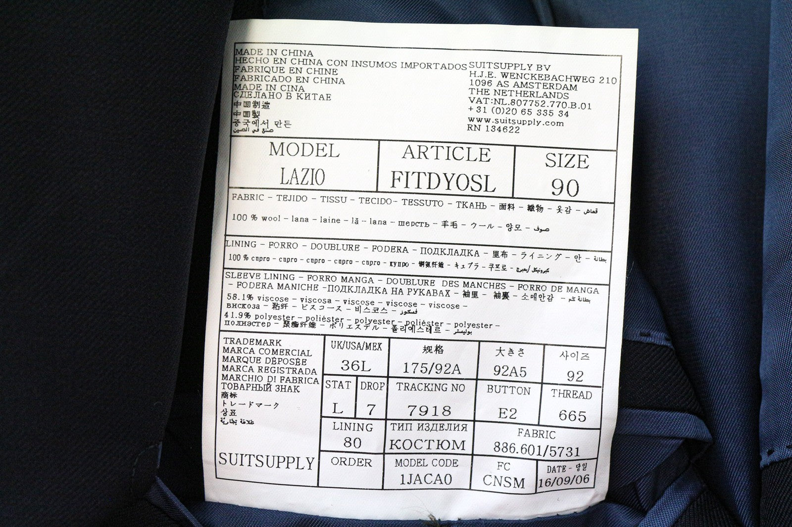 SUITSUPPLY Lazio Men's Blazer UK36L Navy Wool Lined Classic Single-Breasted