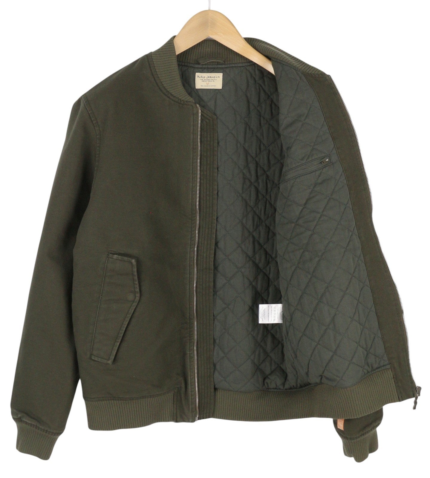 NUDIE JEANS Men Jacket M Grey Full Zip Patch Pockets Lined Lightweight Bomber