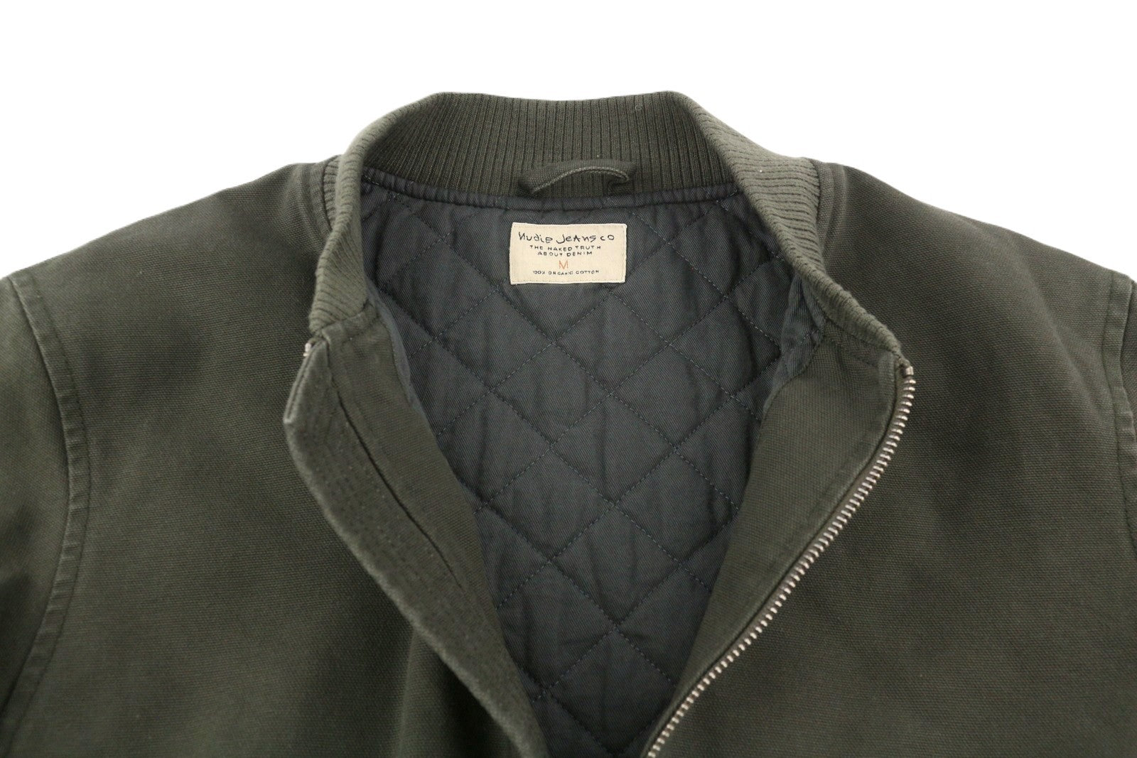 NUDIE JEANS Men Jacket M Grey Full Zip Patch Pockets Lined Lightweight Bomber