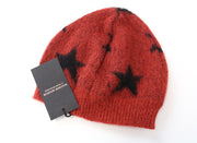 MAISON SCOTCH Women's Hat OS Red Mohair Blend Knit Beanie with Star Pattern