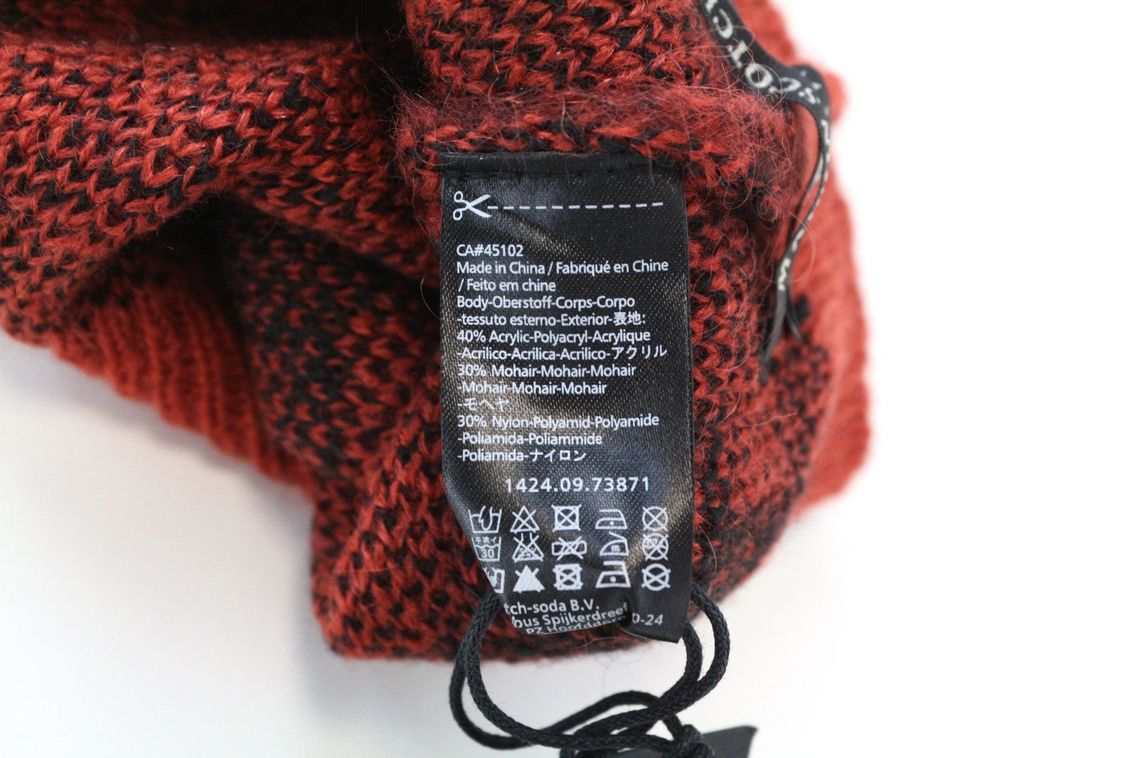 MAISON SCOTCH Women's Hat OS Red Mohair Blend Knit Beanie with Star Pattern