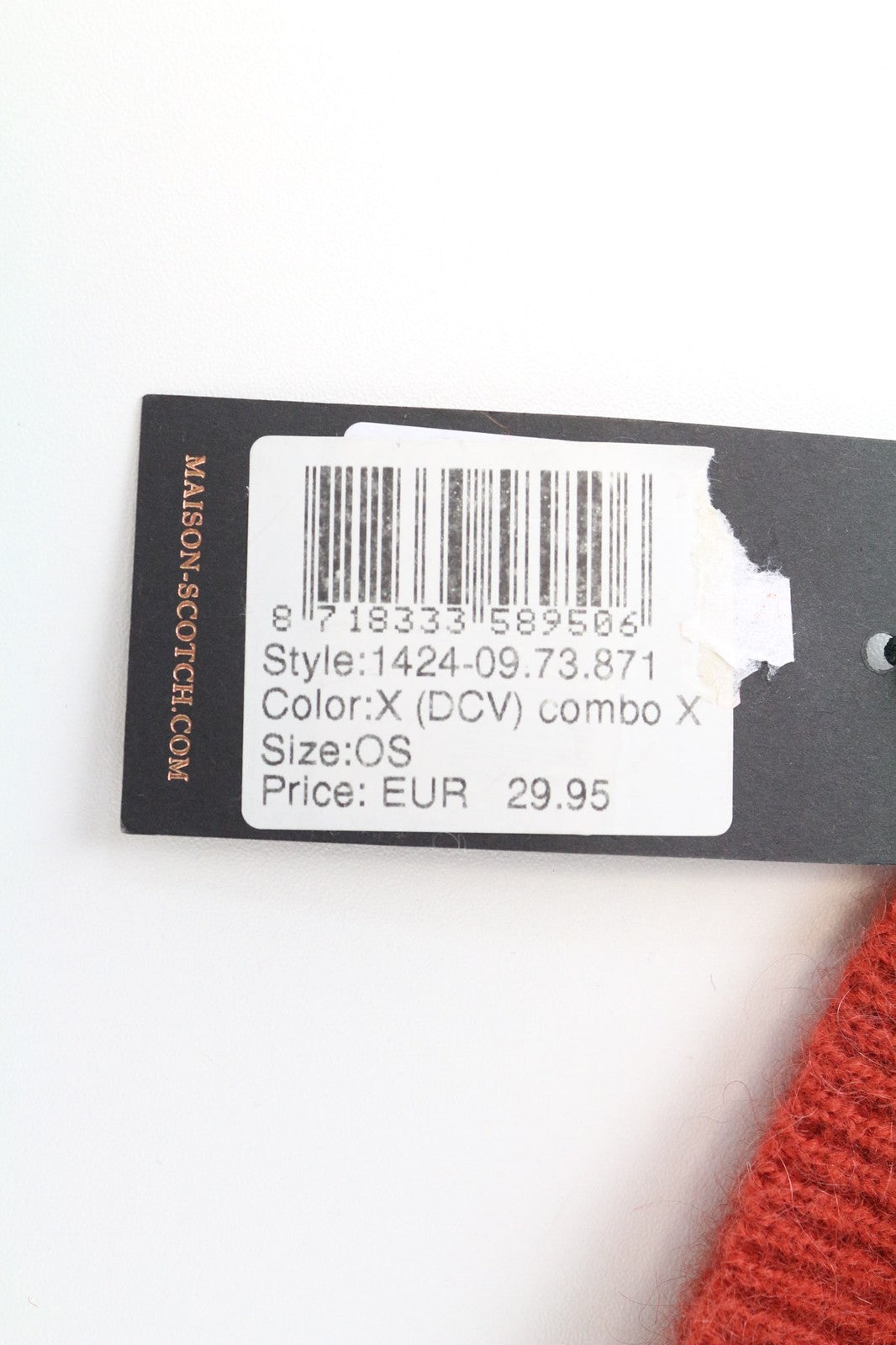 MAISON SCOTCH Women's Hat OS Red Mohair Blend Knit Beanie with Star Pattern