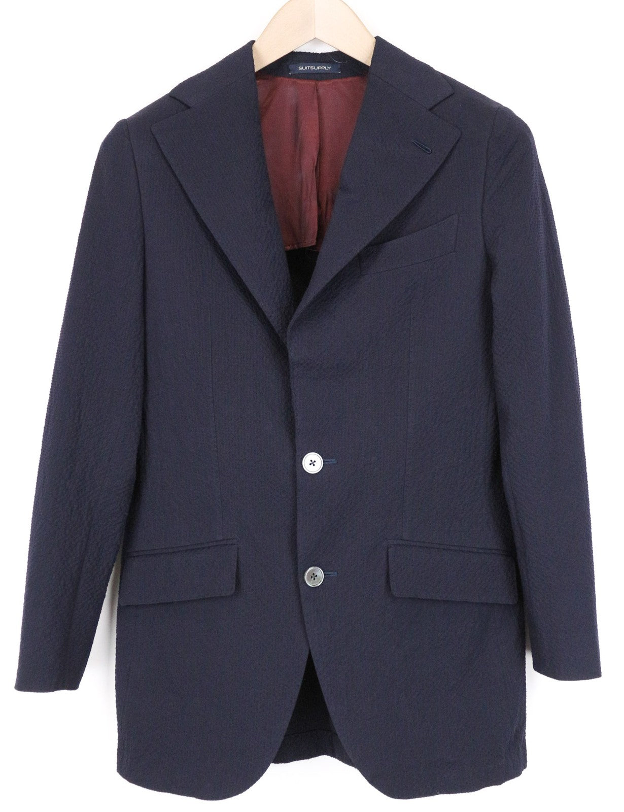 SUITSUPPLY La Spalla vyriškas švarkas UK32R tamsiai mėlynas, tamprus medvilninis švarkas su gofruotu paviršiumi 